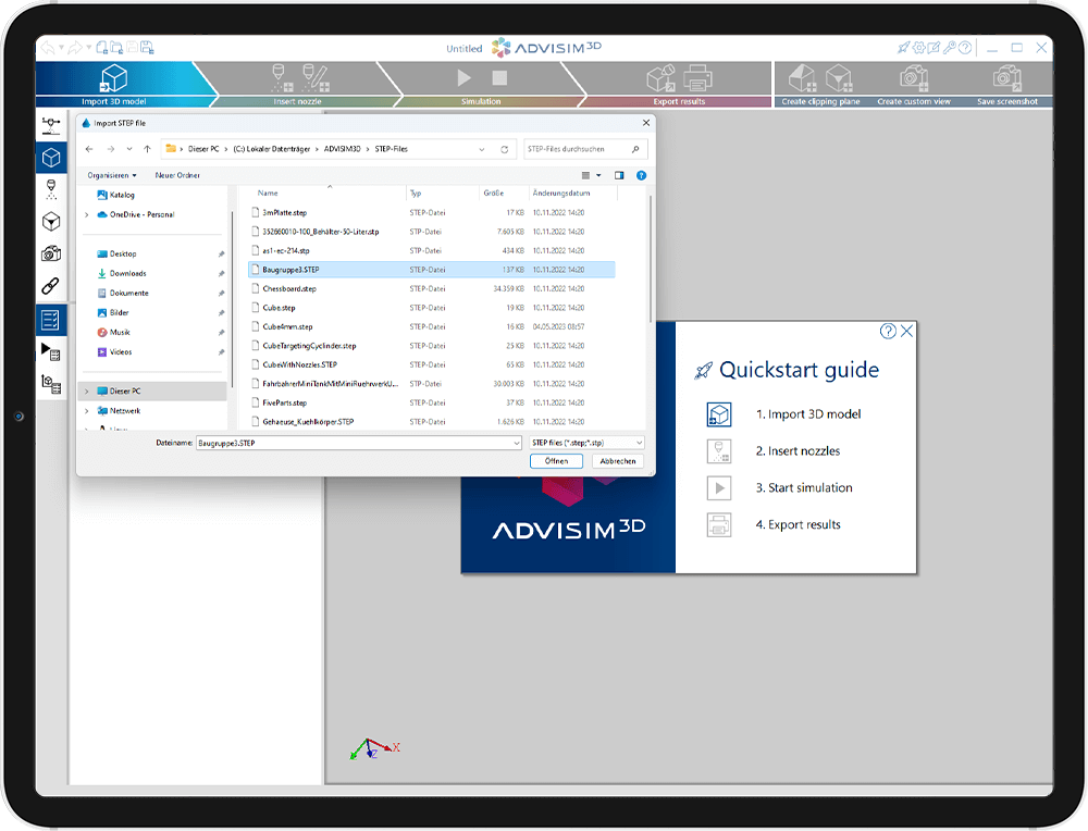 Slide zeigt Software wie eine Step-Datei eingefügt wird